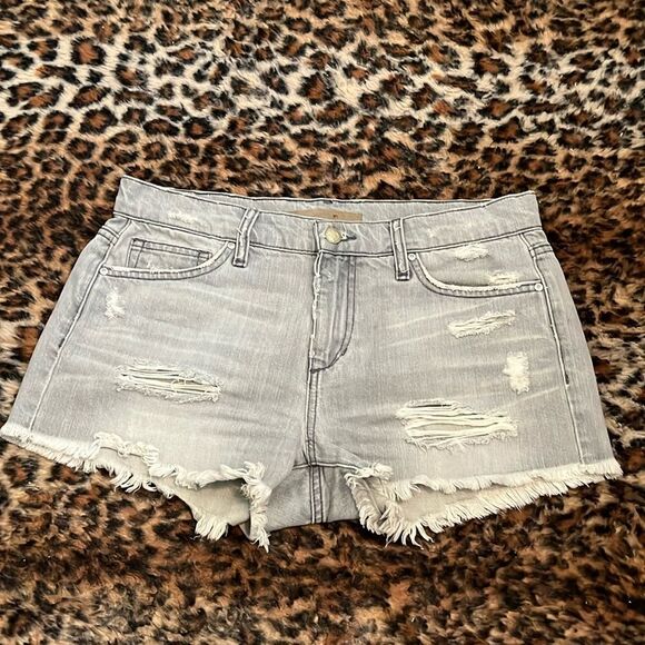 Joe’s Jeans Gabrielle Gray Factory Distressed Ripped Holes Denim Cut Off Shorts - Picture 3 of 12